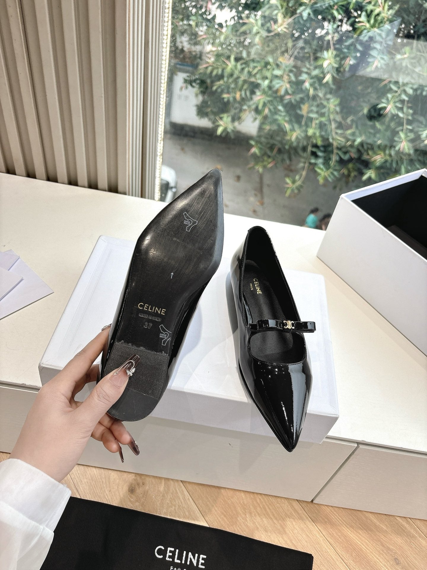 Celine CELINE Ballet Flats Black Patent Leather 285943