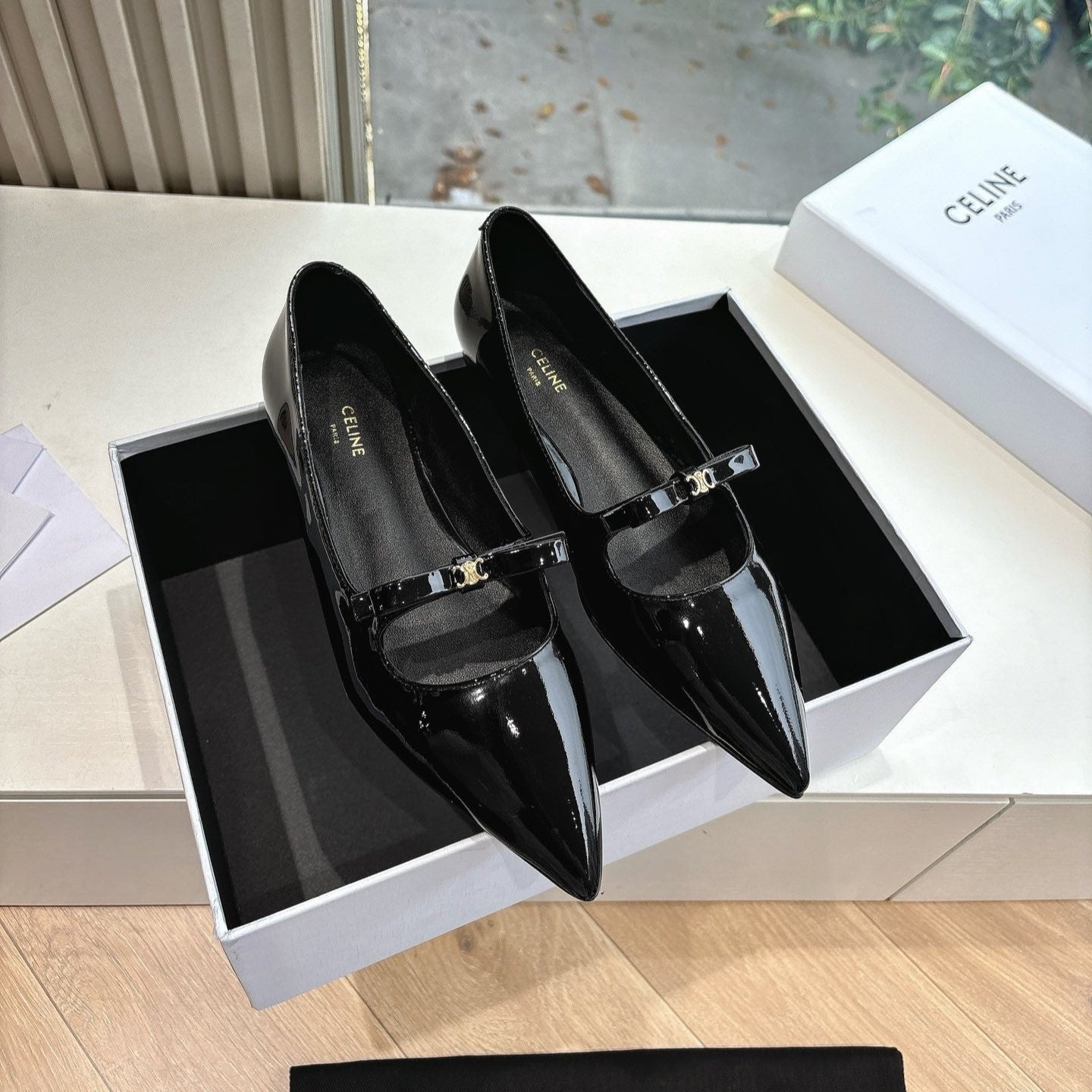 Celine CELINE Ballet Flats Black Patent Leather 285943