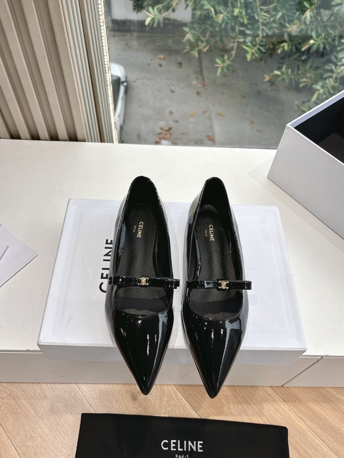 Celine CELINE Ballet Flats Black Patent Leather 285943