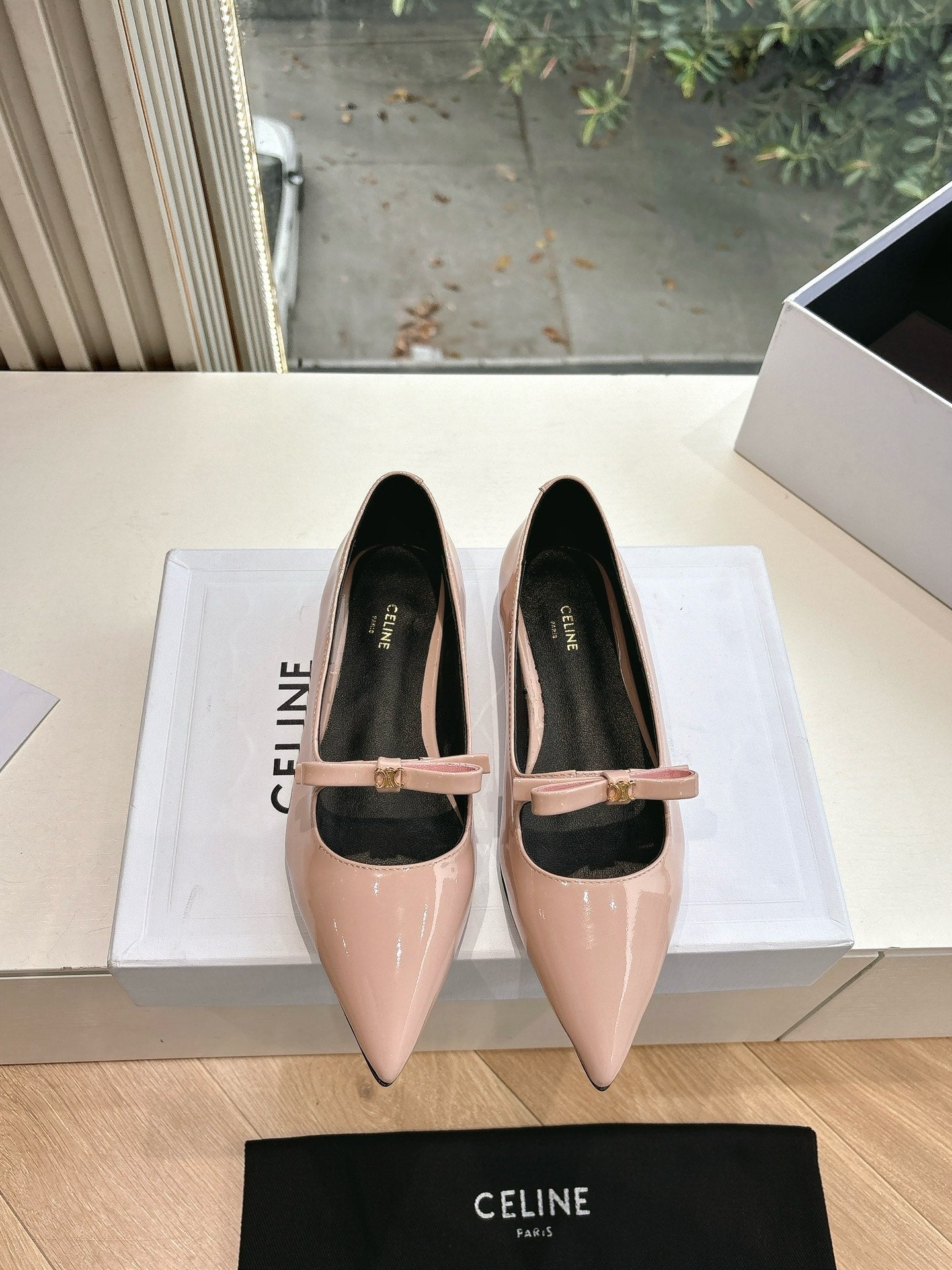 Celine CELINE Ballet Flats Pink Patent Leather 285944