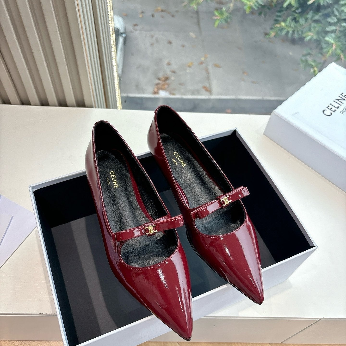 Celine CELINE Ballet Flats Red Patent Leather 285945