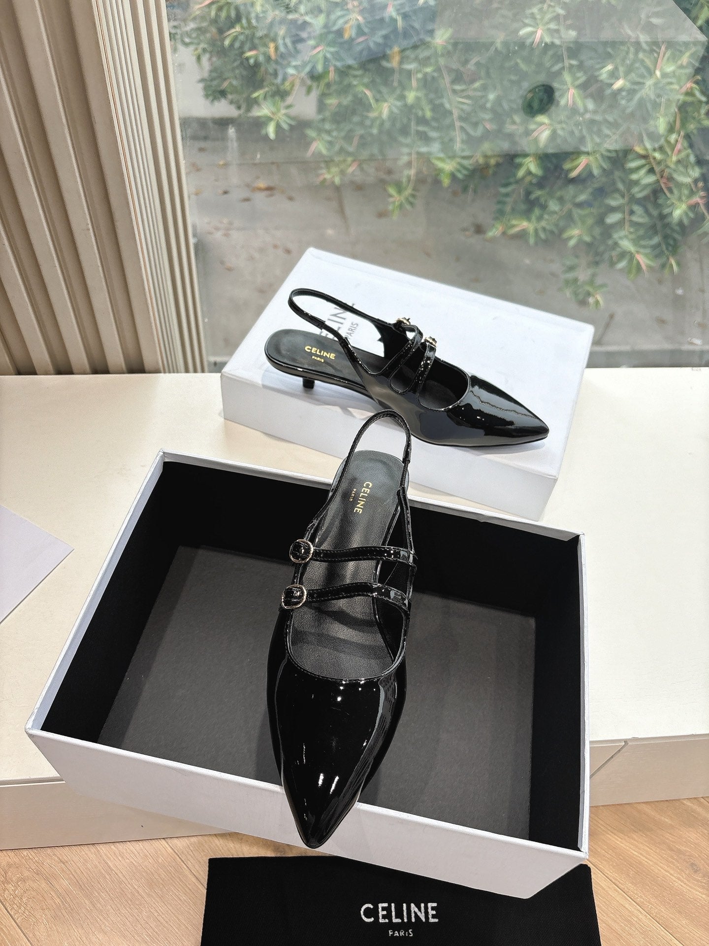 Celine CELINE  Slingback Black Snake Embossed Leather 285948