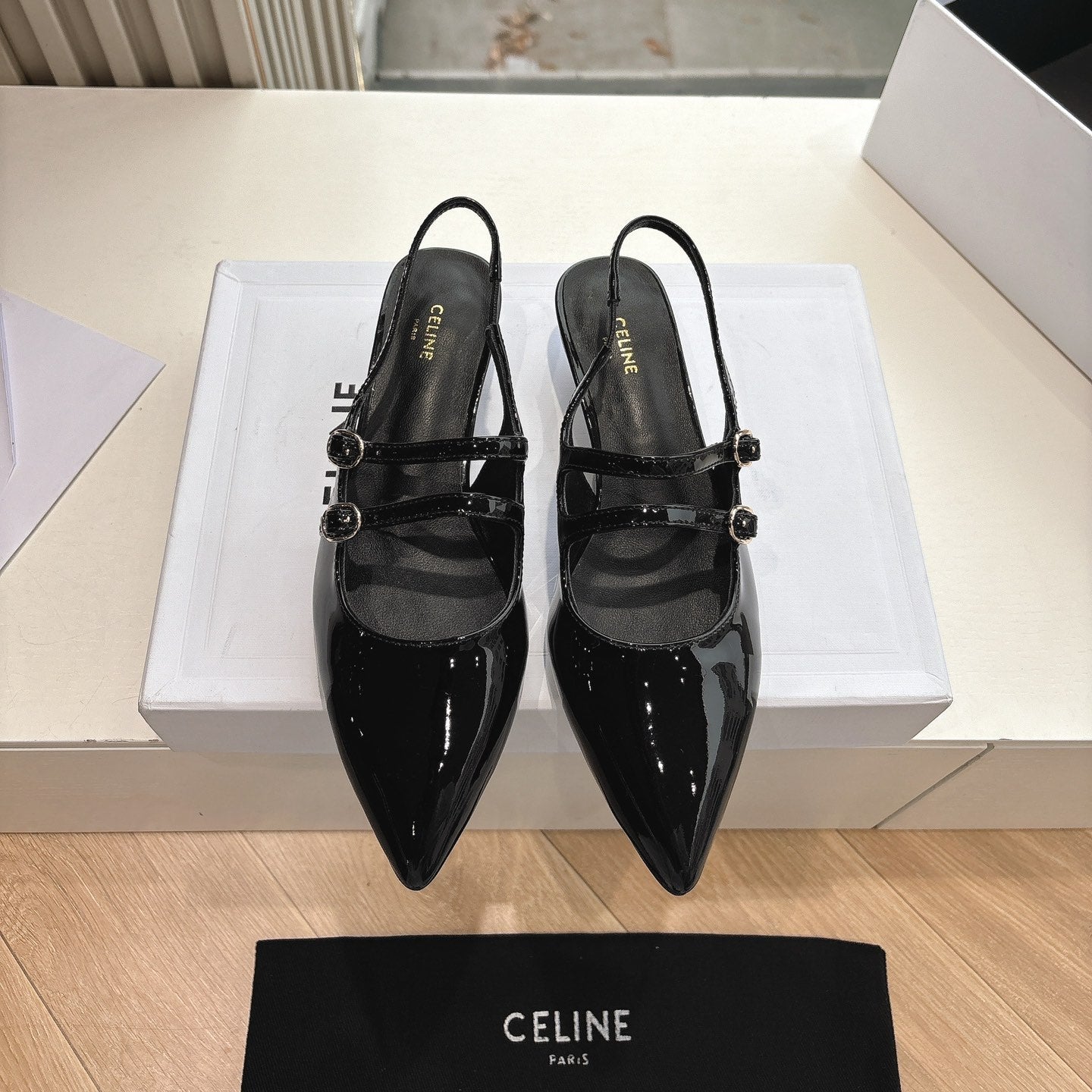 Celine CELINE  Slingback Black Snake Embossed Leather 285948