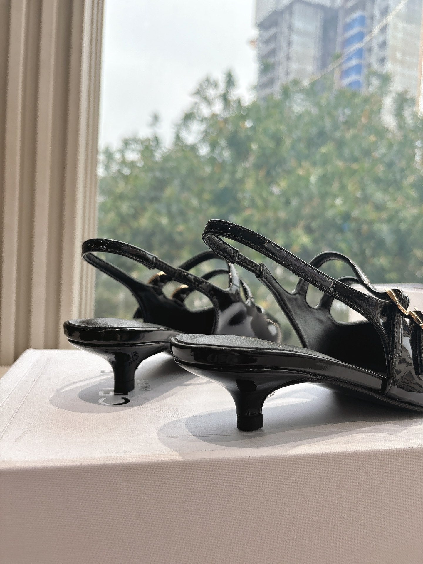 Celine CELINE  Slingback Black Snake Embossed Leather 285948