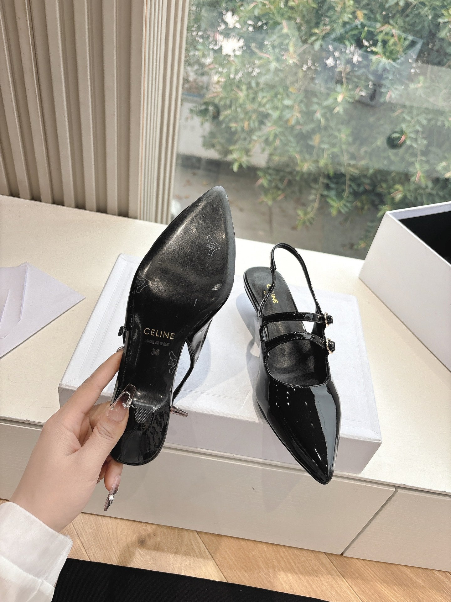 Celine CELINE  Slingback Black Patent Leather 285949