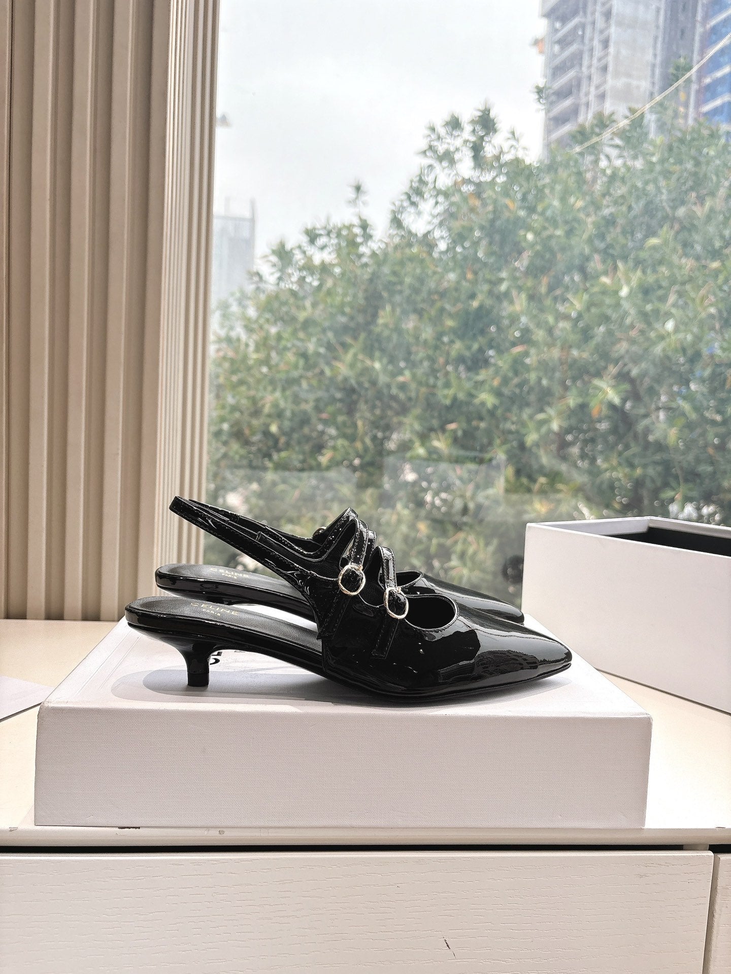 Celine CELINE  Slingback Black Snake Embossed Leather 285948
