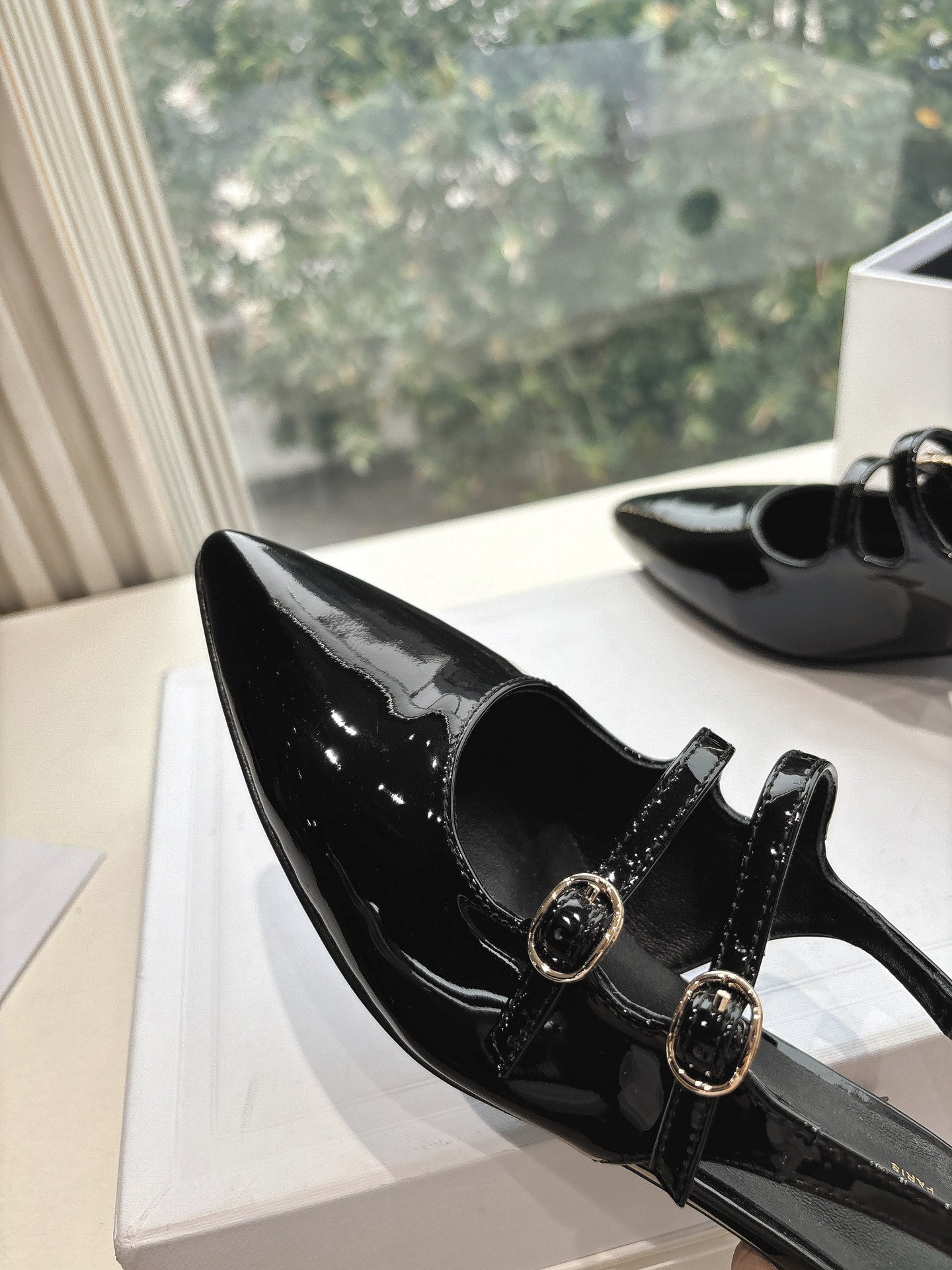 Celine CELINE  Slingback Black Snake Embossed Leather 285948
