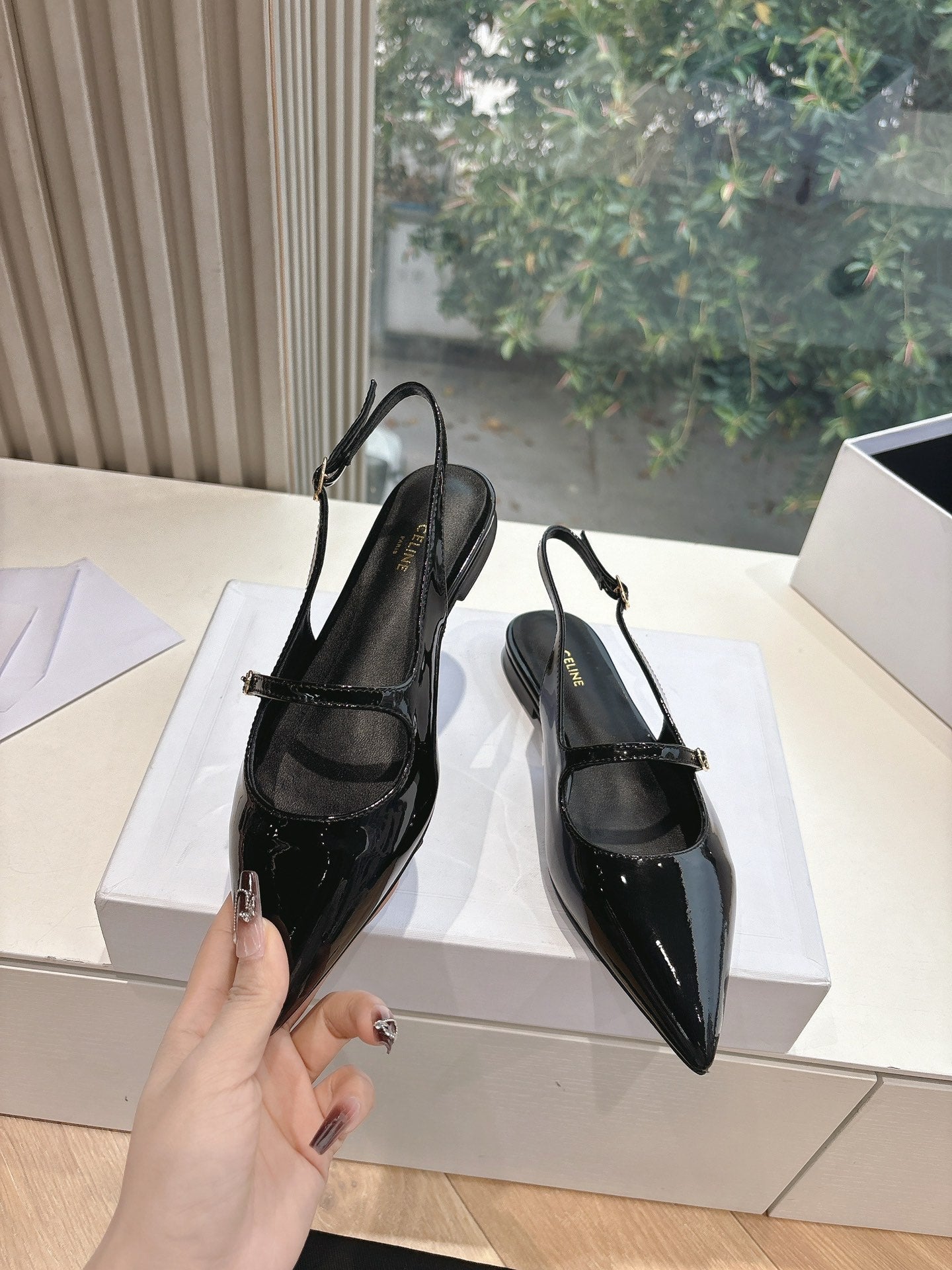Celine CELINE  Slingback Black Patent Leather 285952