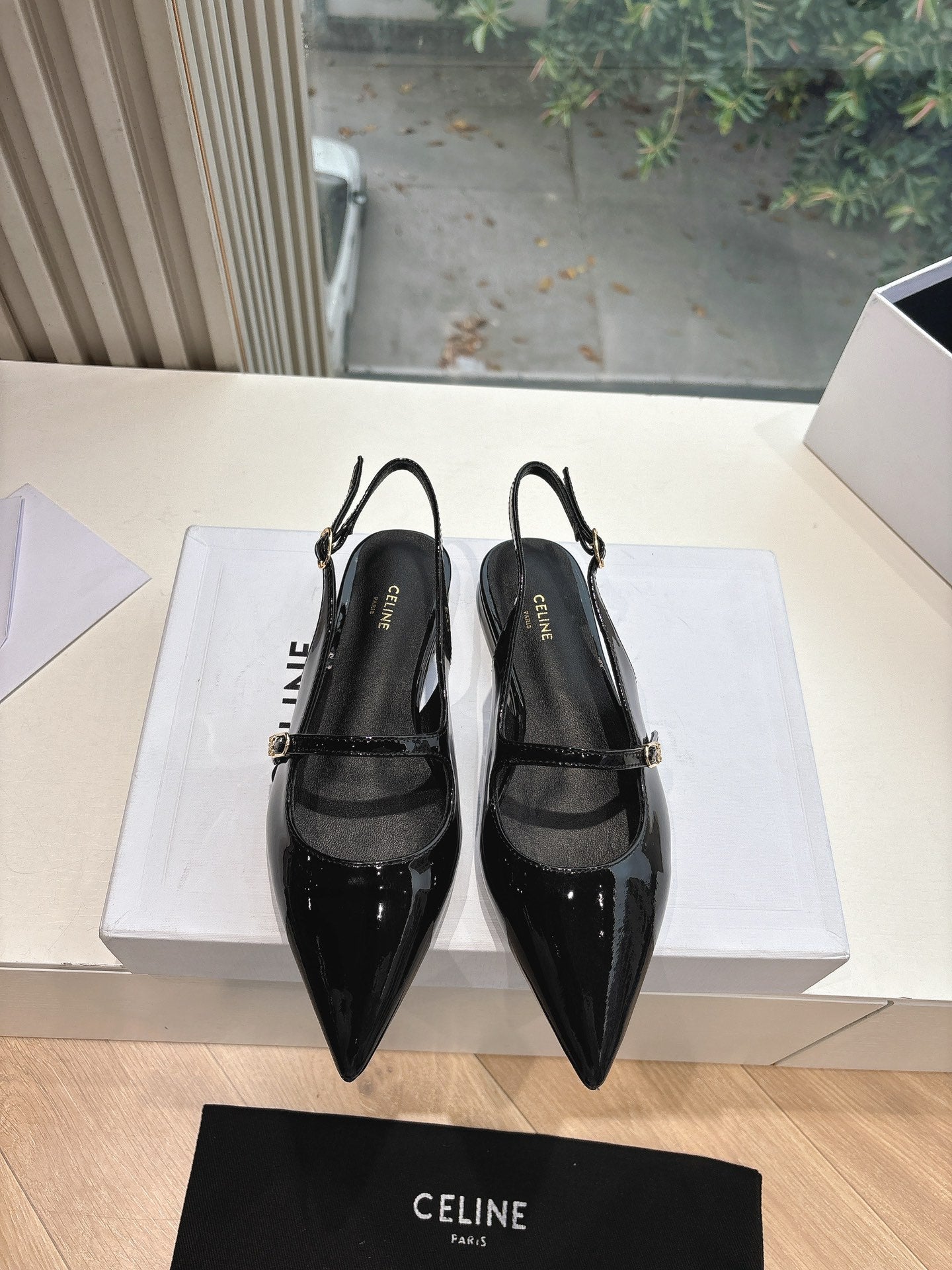 Celine CELINE  Slingback Black Patent Leather 285952