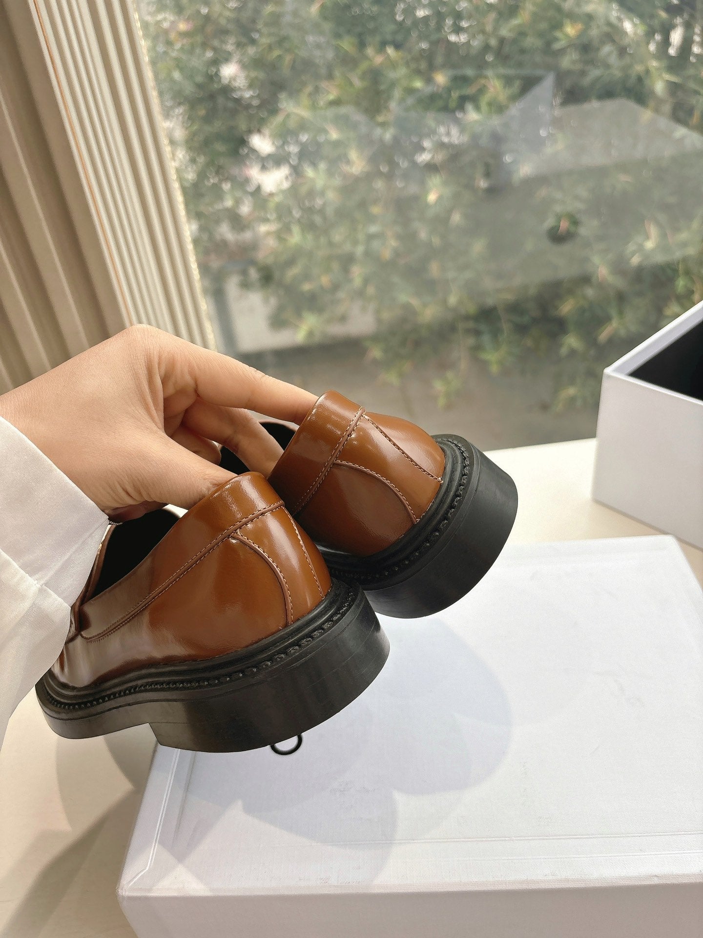 Celine CELINE Buckle Triomphe Loafers Golden Leather 285955