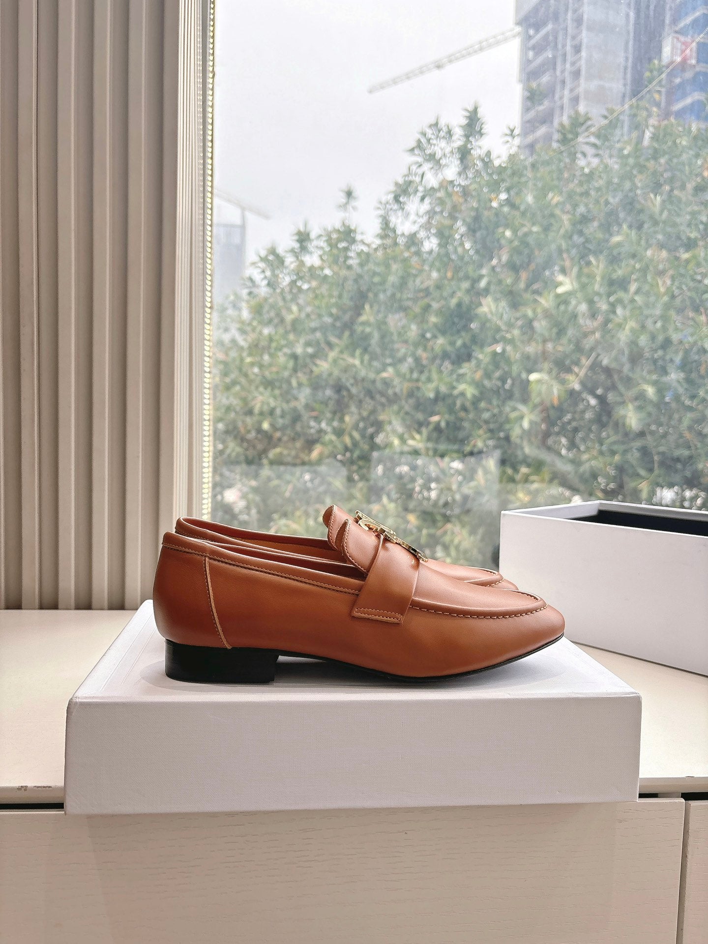 Celine CELINE Buckle Triomphe Loafers Golden Leather
