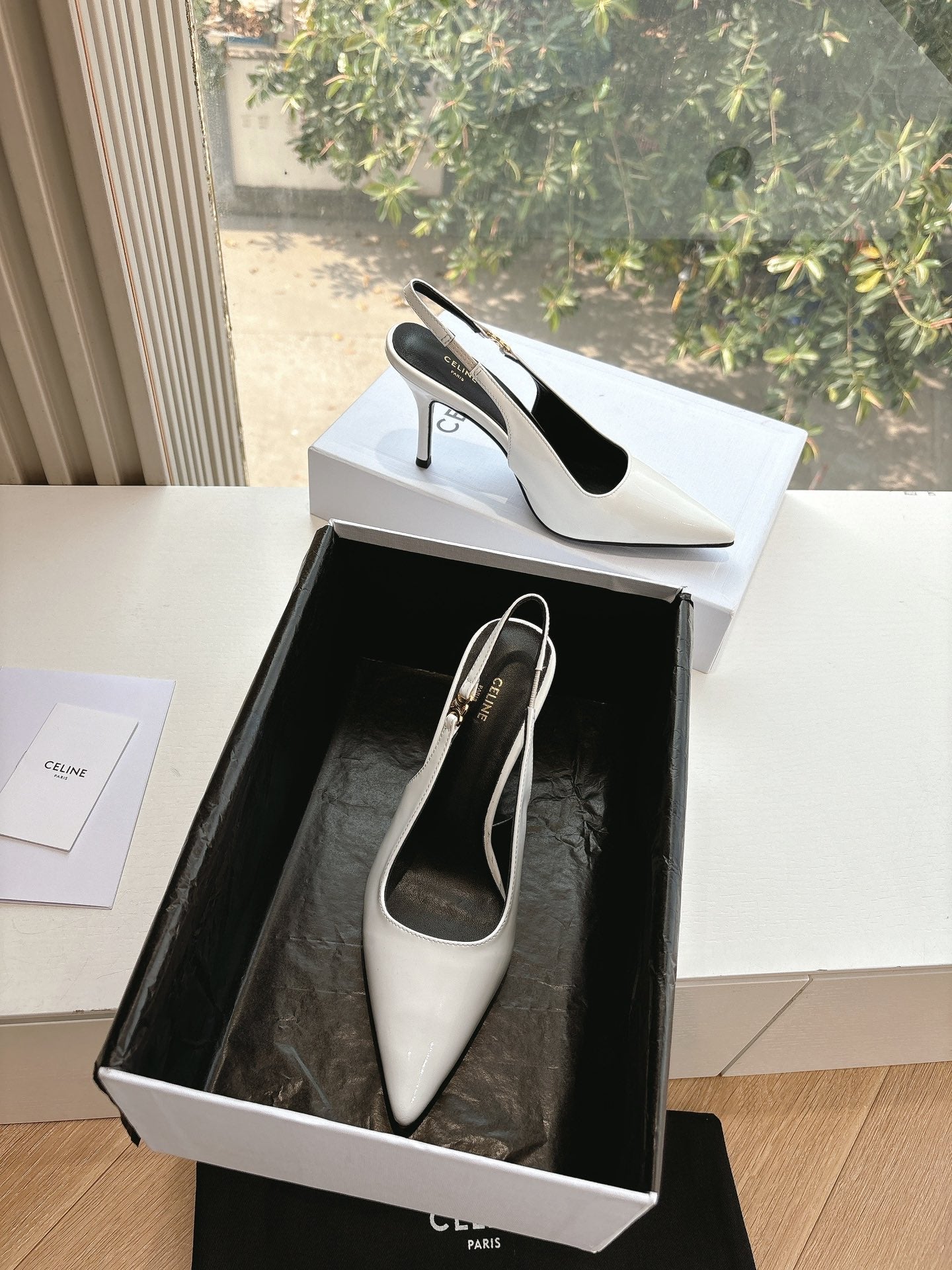 Celine CELINE Slingbacks White Patent Leather 285940