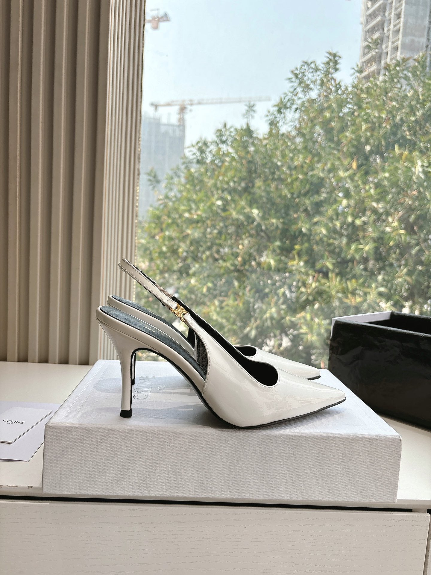 Celine CELINE Slingbacks White Patent Leather 285940