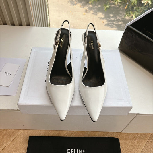 Celine CELINE Slingbacks White Patent Leather 285940