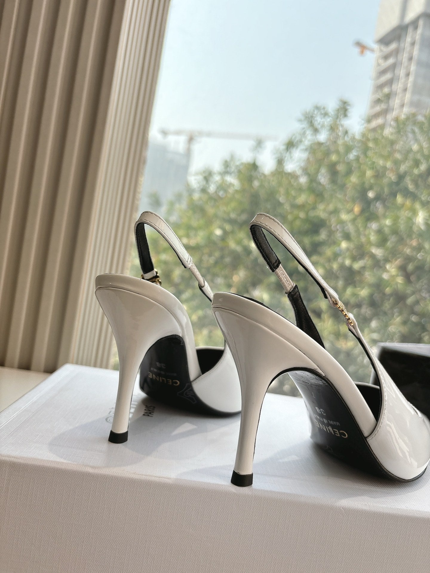 Celine CELINE Slingbacks White Patent Leather 285940