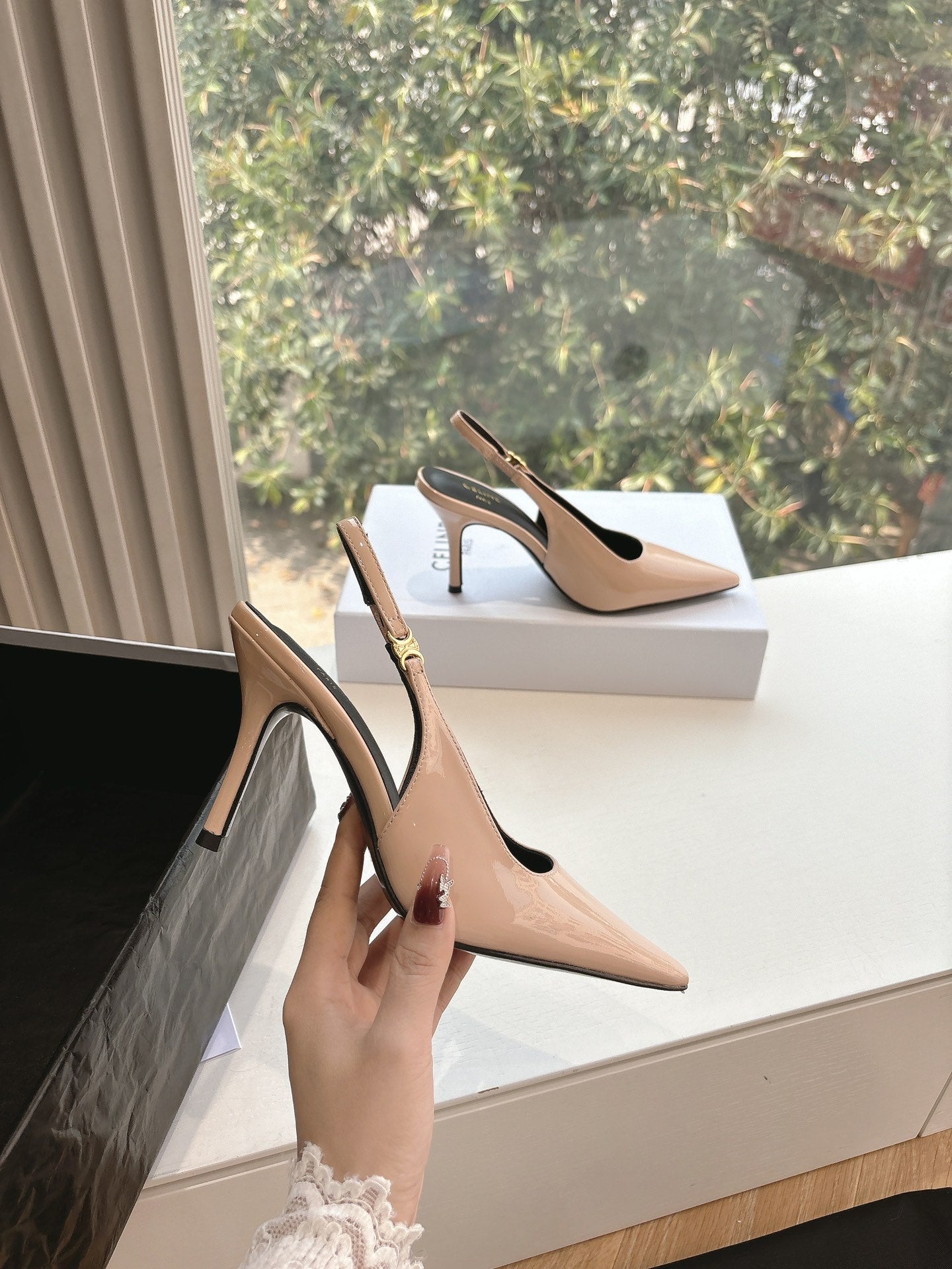 Celine CELINE Slingbacks Pink Patent Leather 285941
