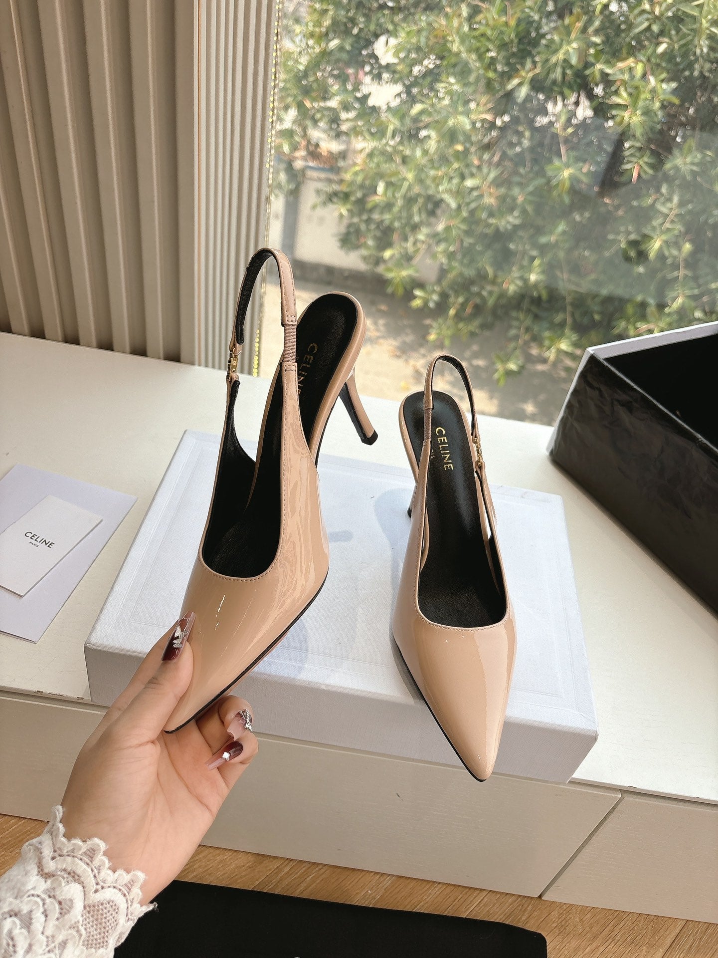 Celine CELINE Slingbacks Pink Patent Leather 285941