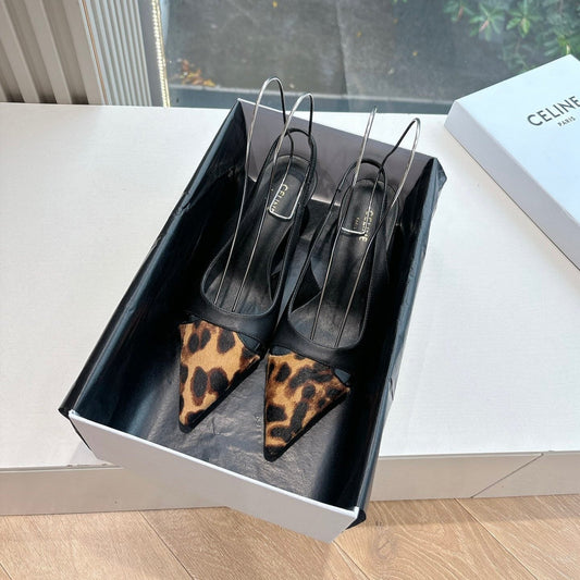 Celine CELINE Slingback  Leopard Black Leather 285983