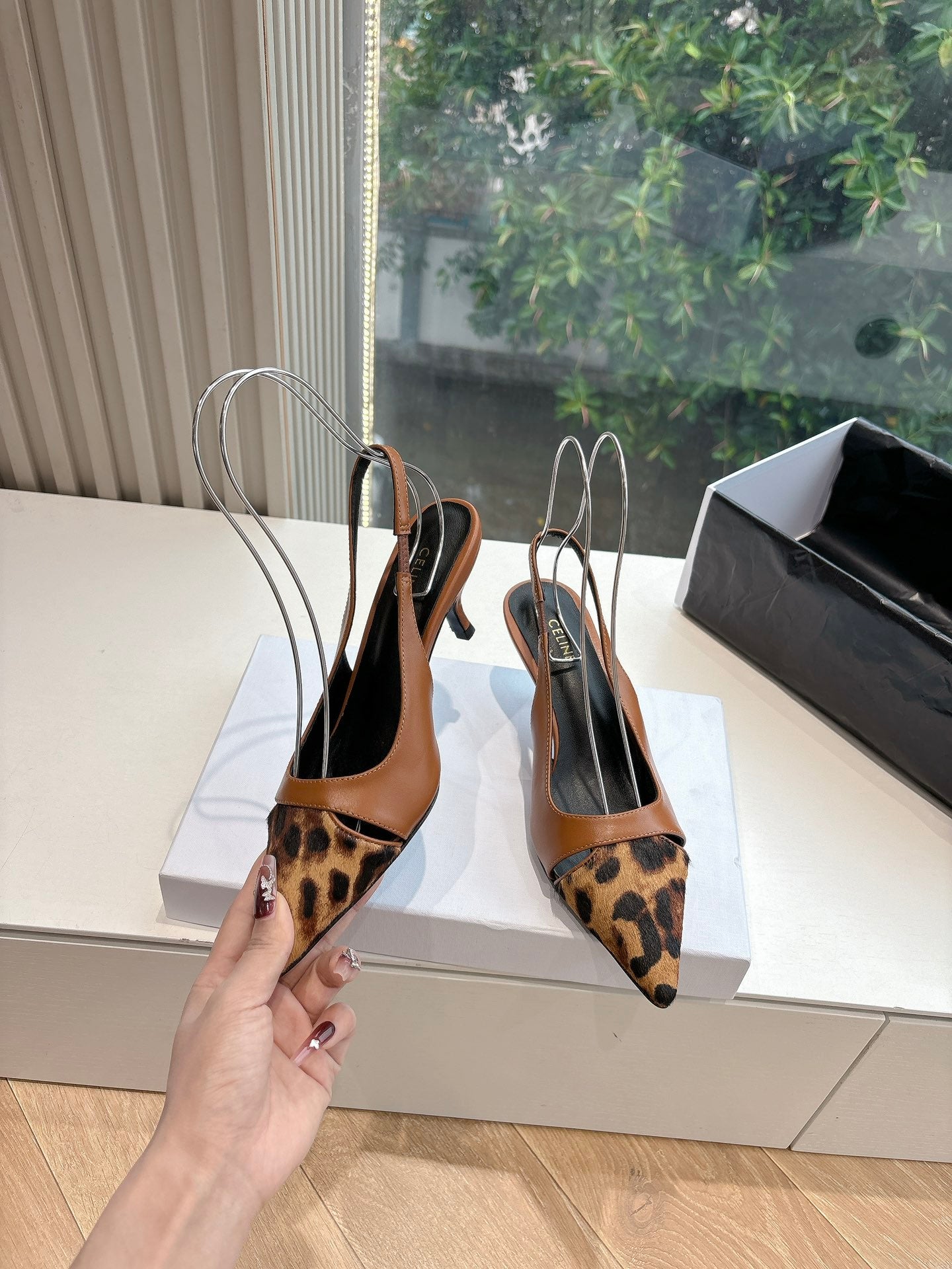Celine CELINE Slingback  Leopard  Brown Leather 285984