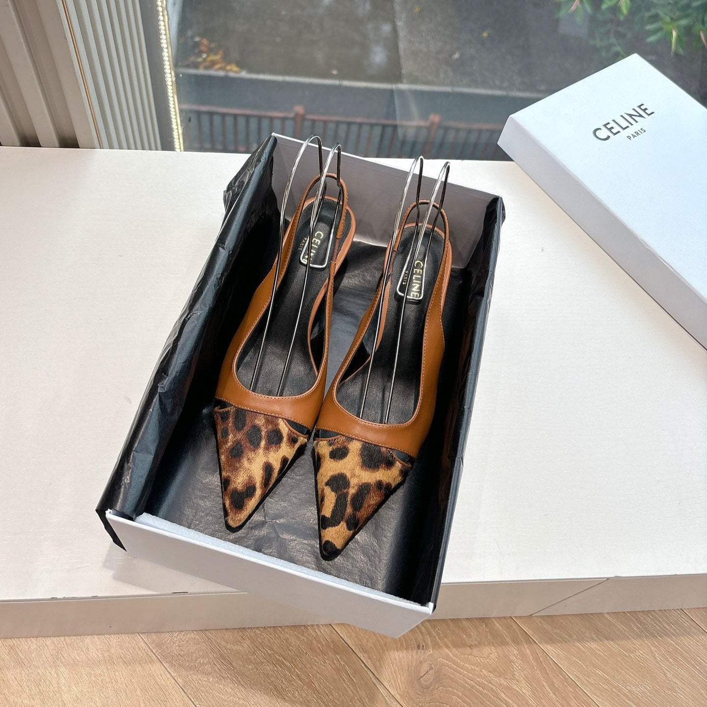 Celine CELINE Slingback  Leopard  Brown Leather 285984