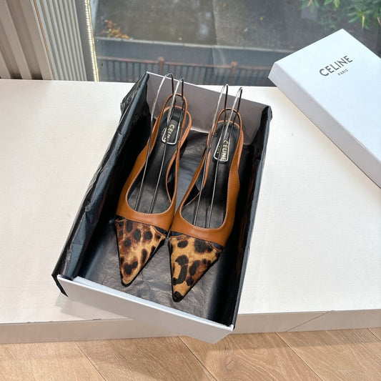 Celine CELINE Slingback  Leopard  Brown Leather 285984