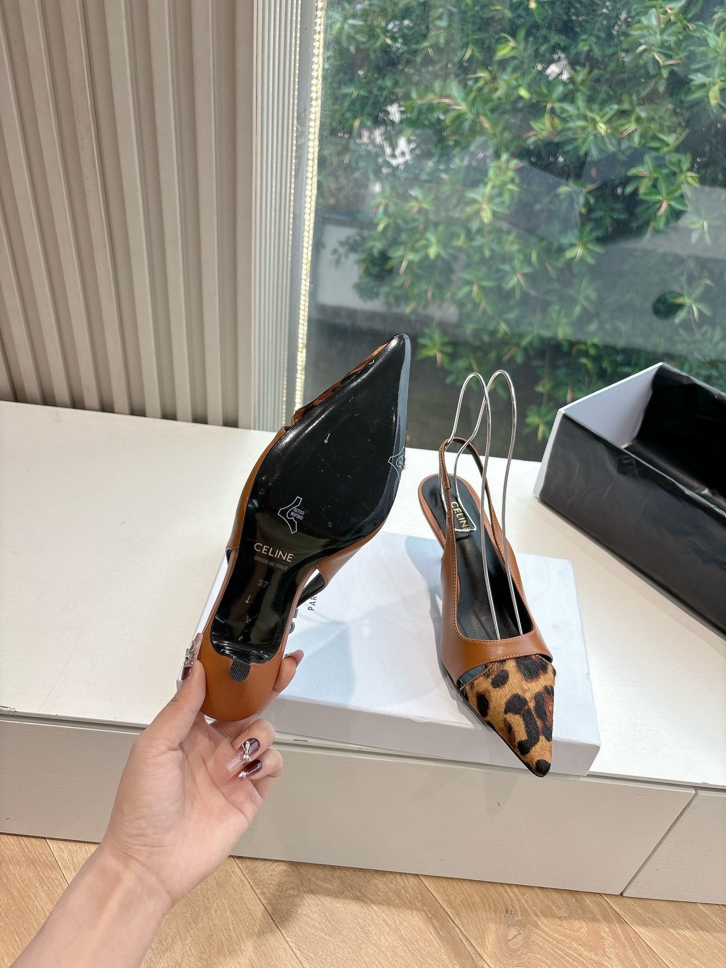 Celine CELINE Slingback  Leopard  Brown Leather 285984