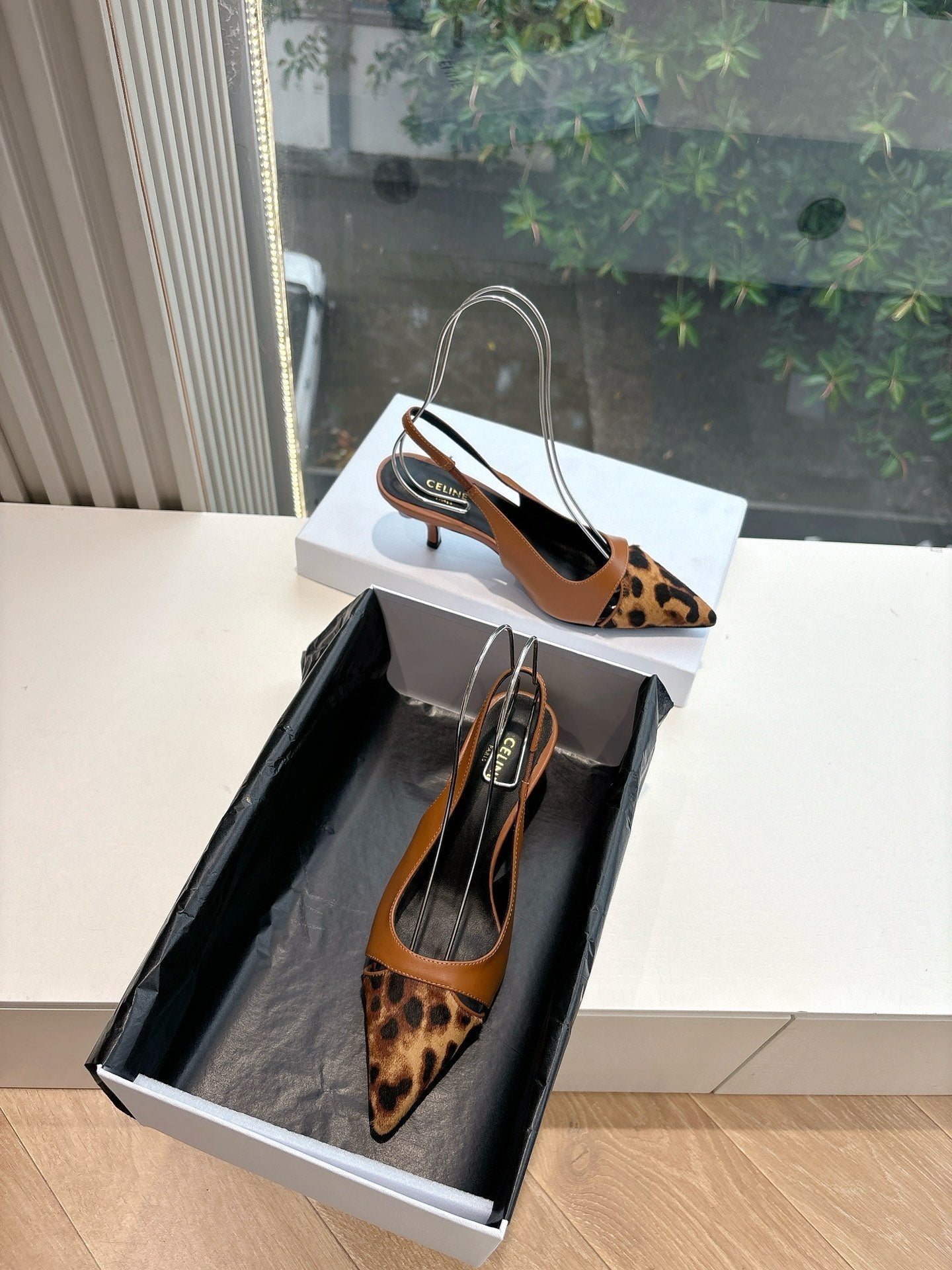 Celine CELINE Slingback  Leopard  Brown Leather 285984