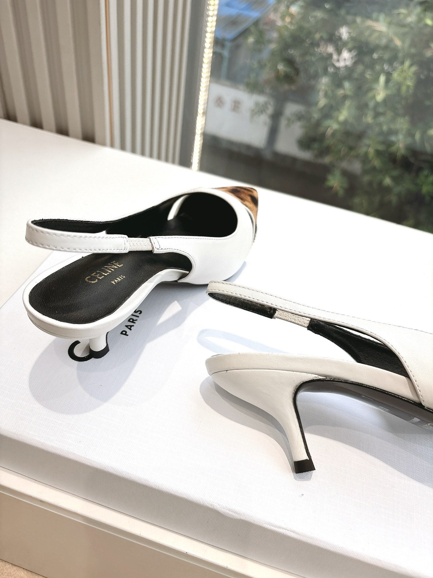 Celine CELINE Slingback  Leopard  White Leather 285985