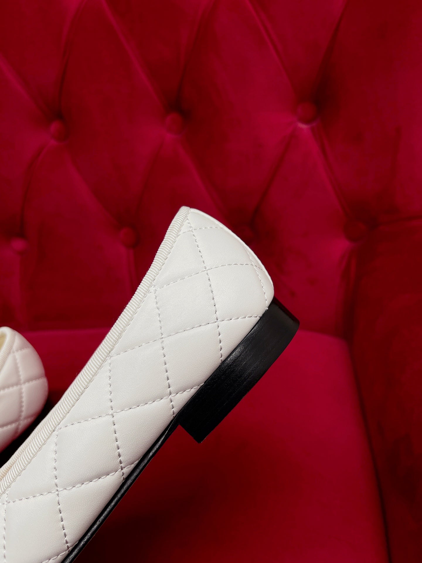 CHANEL ballet flat black white quilted lambskin