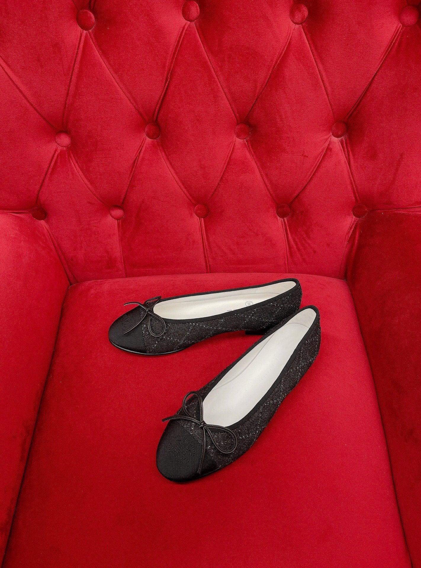 CHANEL ballet flat black denim grosgrain