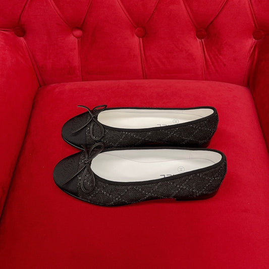 CHANEL ballet flat black denim grosgrain