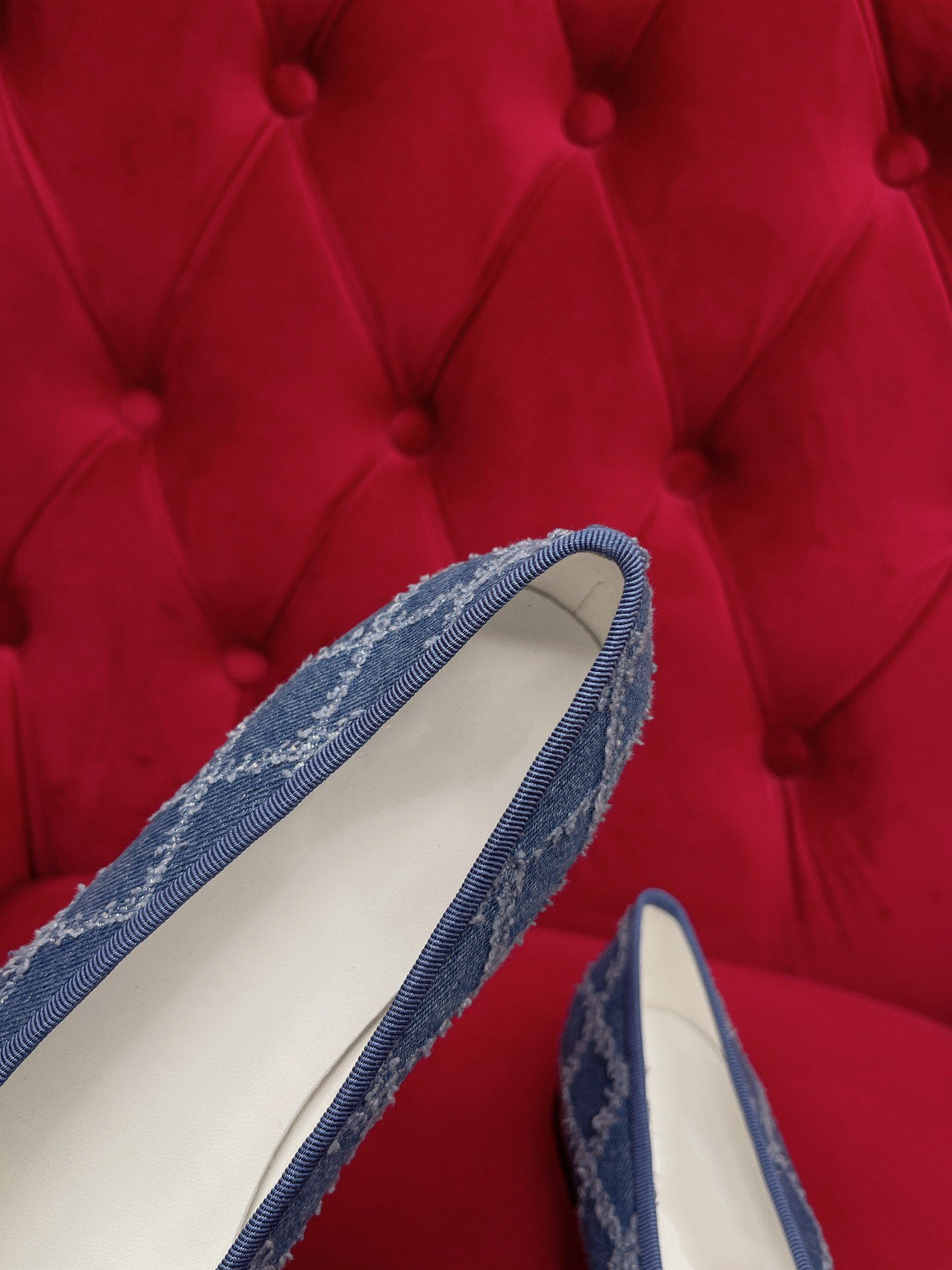 CHANEL ballet flat blue black denim grosgrain