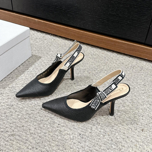 DIOR slingback 100 black raffia lambskin