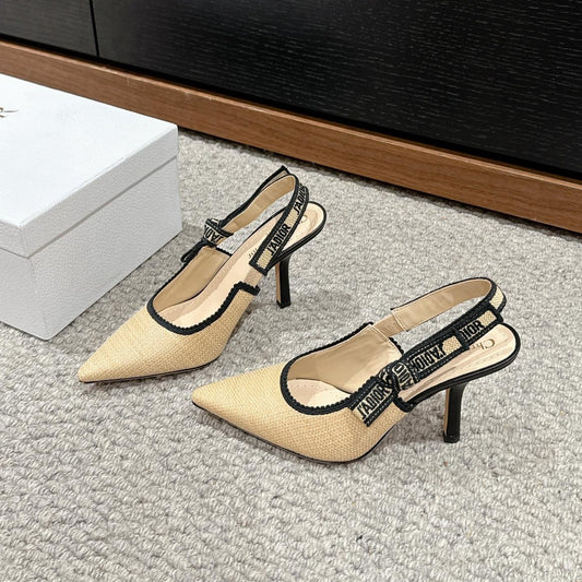 DIOR slingback 100 beige raffia lambskin