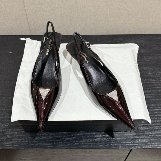 Saint Laurent SL CHERISH CRYSTAL SLINGBACK WINE CALFSKIN