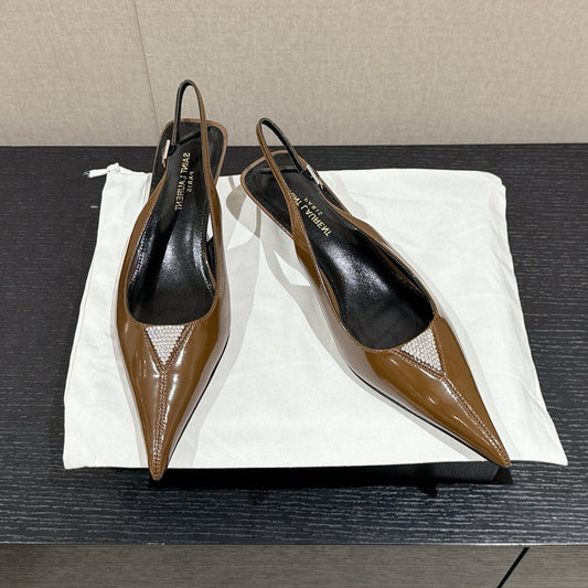 Saint Laurent SL CHERISH CRYSTAL SLINGBACK ASH BROWN CALFSKIN
