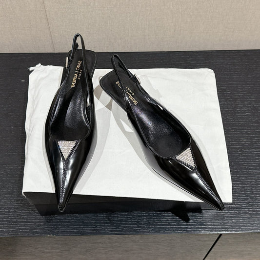 Saint Laurent SL CHERISH CRYSTAL SLINGBACK BLACK CALFSKIN