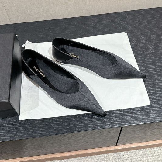 Saint Laurent SL NOUR POINTED TOE BALLET BLACK SATIN