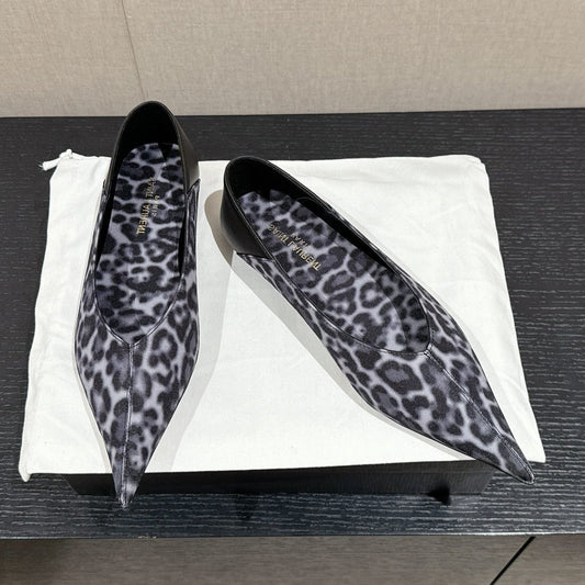 Saint Laurent SL NOUR LEOPARD POINTED TOE BALLET BLACK CANVAS
