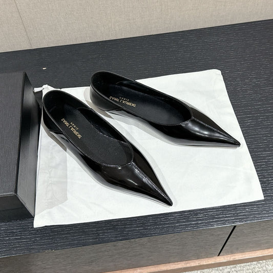 Saint Laurent SL NOUR POINTED TOE BALLET BLACK CALFSKIN