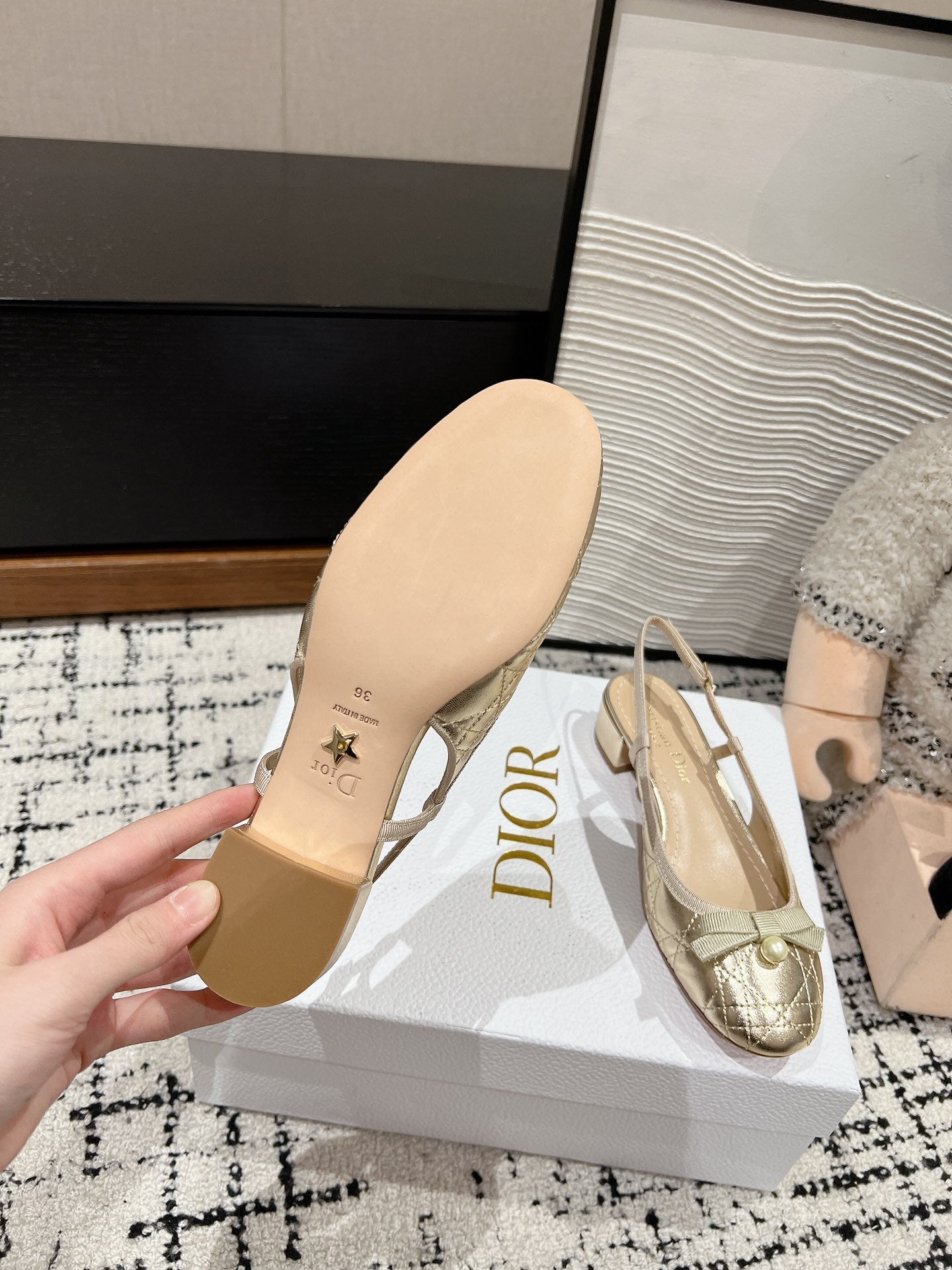 DIOR Ballet Slingback Pump 30mm In Gold Quilted Calfskin 997041