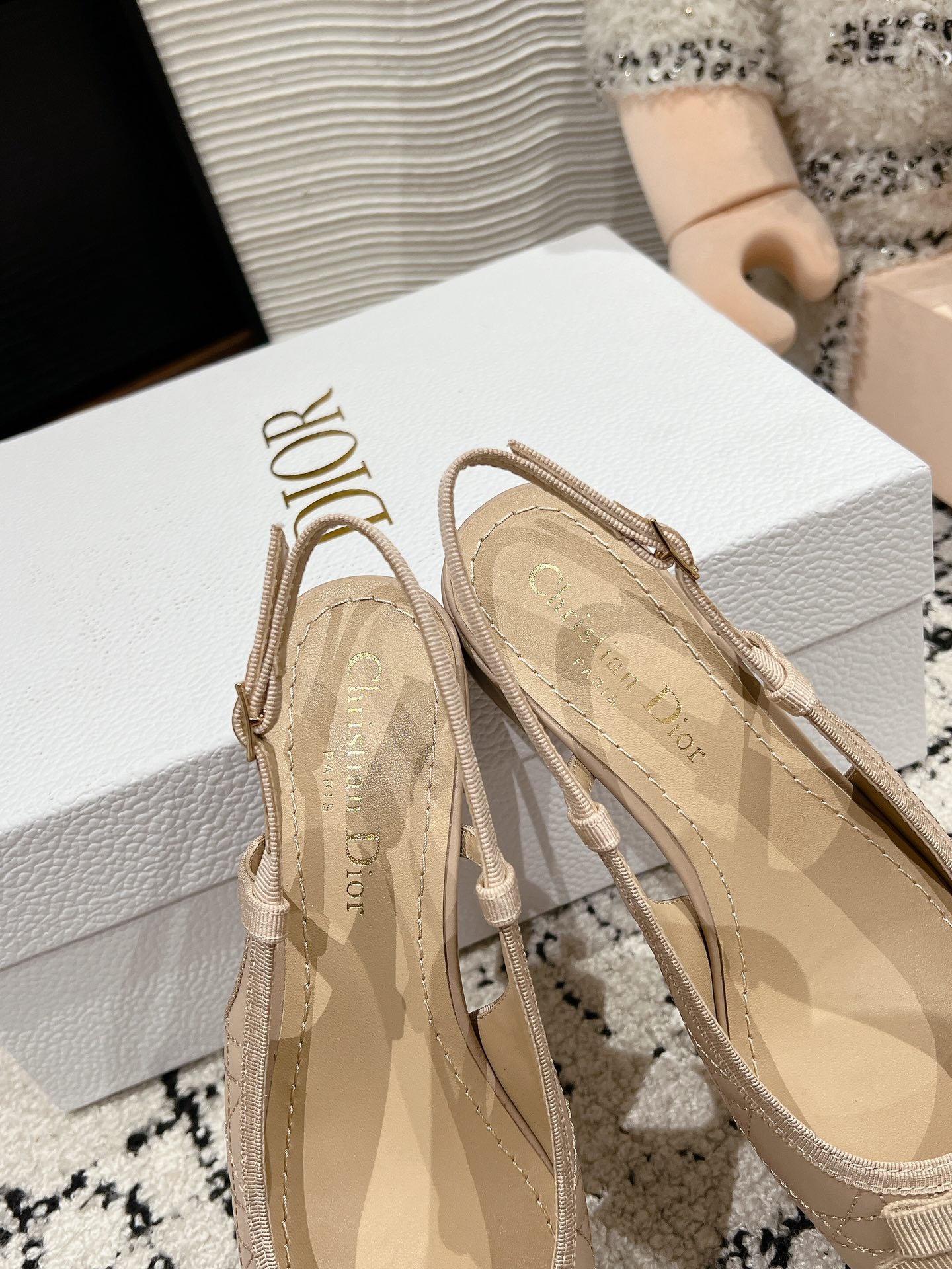 DIOR Ballet Slingback Pump 30mm In Nude Quilted Calfskin 997045