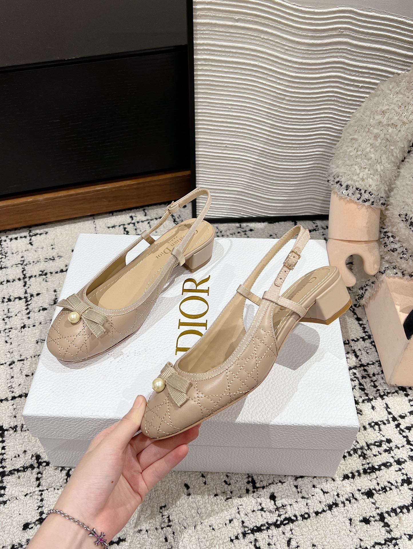 DIOR Ballet Slingback Pump 30mm In Nude Quilted Calfskin 997045