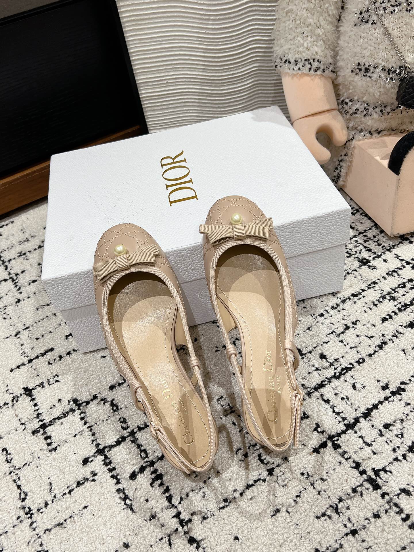 DIOR Ballet Slingback Pump 30mm In Nude Quilted Calfskin 997045