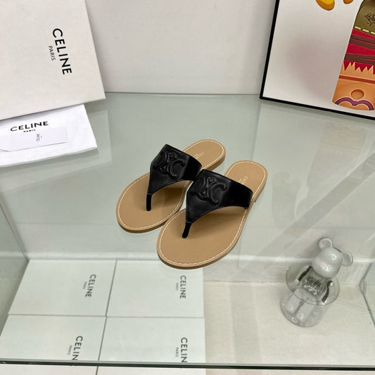 Celine WOMEN TRIOMPHE FLAT THONG IN CALFSKIN BLACK