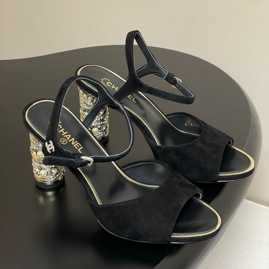 CHANEL 25p Slingback Heel 8cm Black Suede