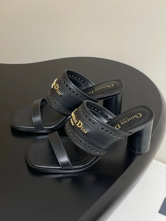 DIOR 25 D-Lane Heeled Slide Double Strap Calfskin