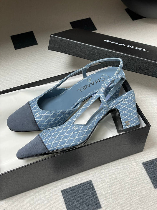 CHANEL 25P Light Blue Black Quilted Denim