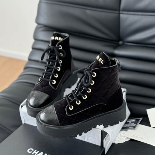 CHANEL ankle boots dark red velvet quilted lambskin