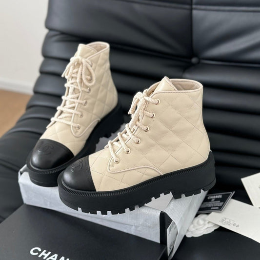 CHANEL ankle boots cream quilted lambskin